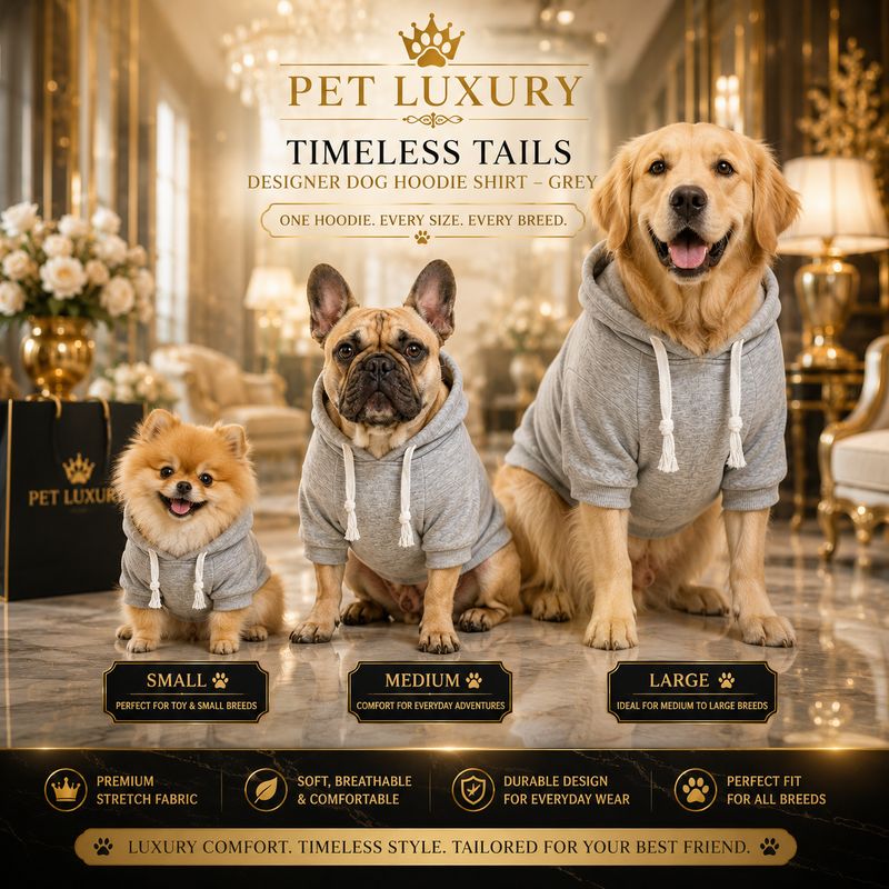 Timeless Tails Pet Luxury Designer Dog Hoodie Shirt – Grey