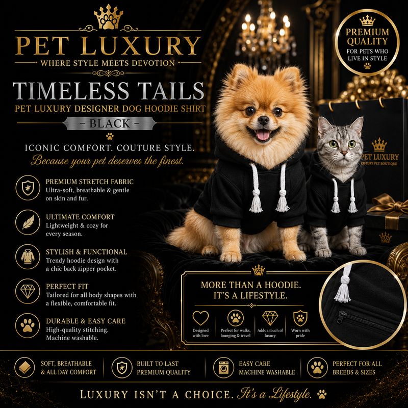 Timeless Tails Pet Luxury Designer Dog Hoodie Shirt - Black