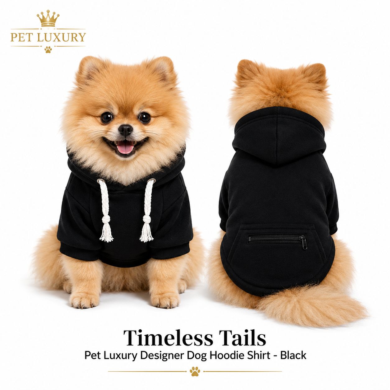 Timeless Tails Pet Luxury Designer Dog Hoodie Shirt - Black