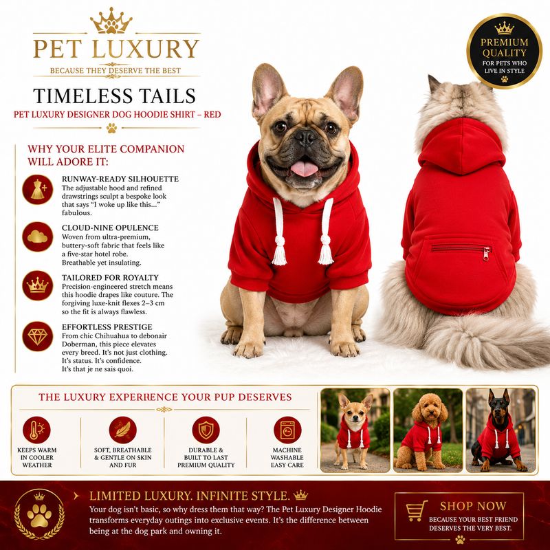 Timeless Tails Pet Luxury Designer Dog Hoodie Shirt – Red