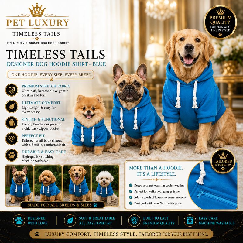 Timeless Tails Pet Luxury Designer Dog Hoodie Shirt – Blue