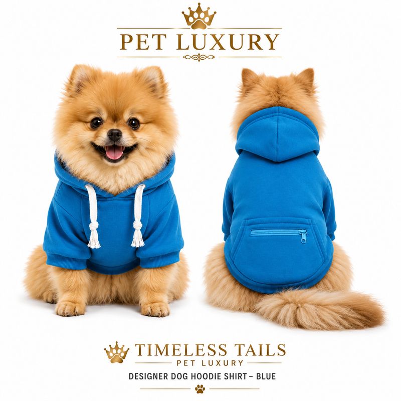 Timeless Tails Pet Luxury Designer Dog Hoodie Shirt – Blue Timeless Tails Pet Luxury Designer Dog Hoodie Shirt – Blue