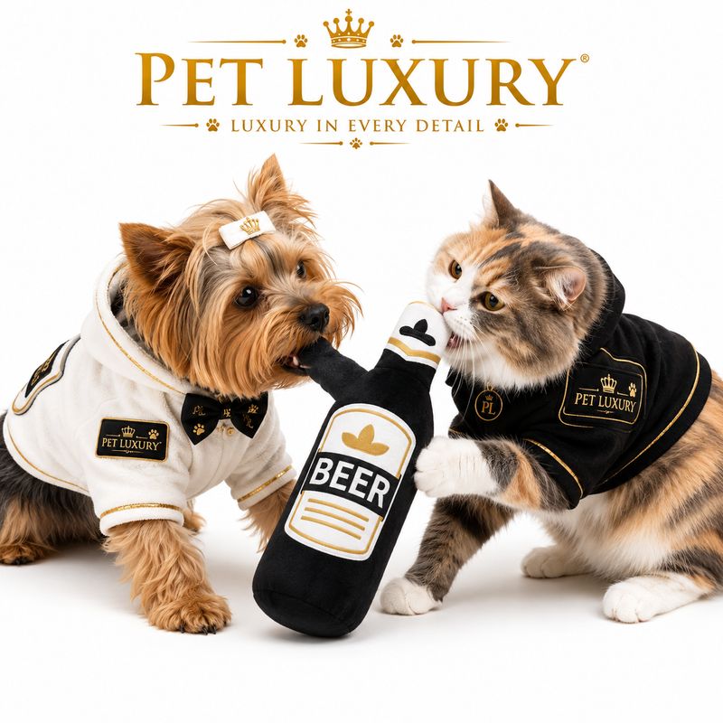 Pet Luxury Refreshments Dog Squeaky Plush Toy - Black