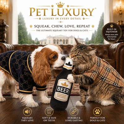 Pet Luxury Refreshments Dog Squeaky Plush Toy - Black