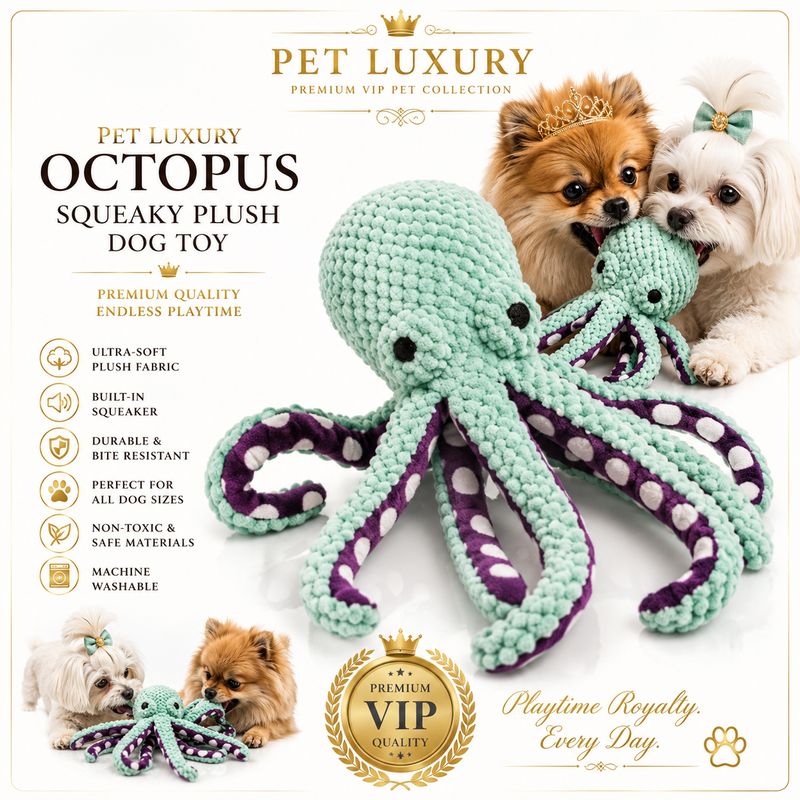 Pet Luxury Octopus Squeaky Plush Dog Toy - Green & Purple Pet Luxury Octopus Squeaky Plush Dog Toy - Green & Purple