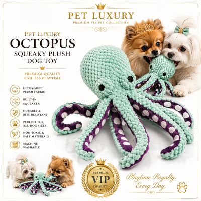 Pet Luxury Octopus Squeaky Plush Dog Toy - Green & Purple Pet Luxury Octopus Squeaky Plush Dog Toy - Green & Purple