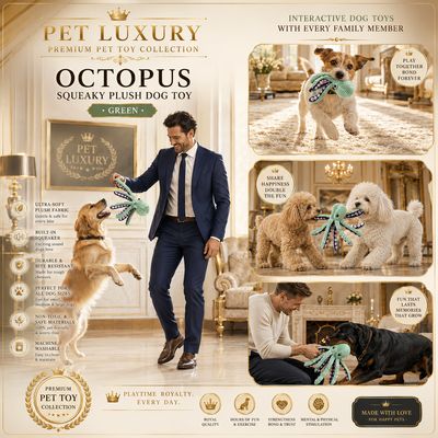 Pet Luxury Octopus Squeaky Plush Dog Toy - Green & Purple