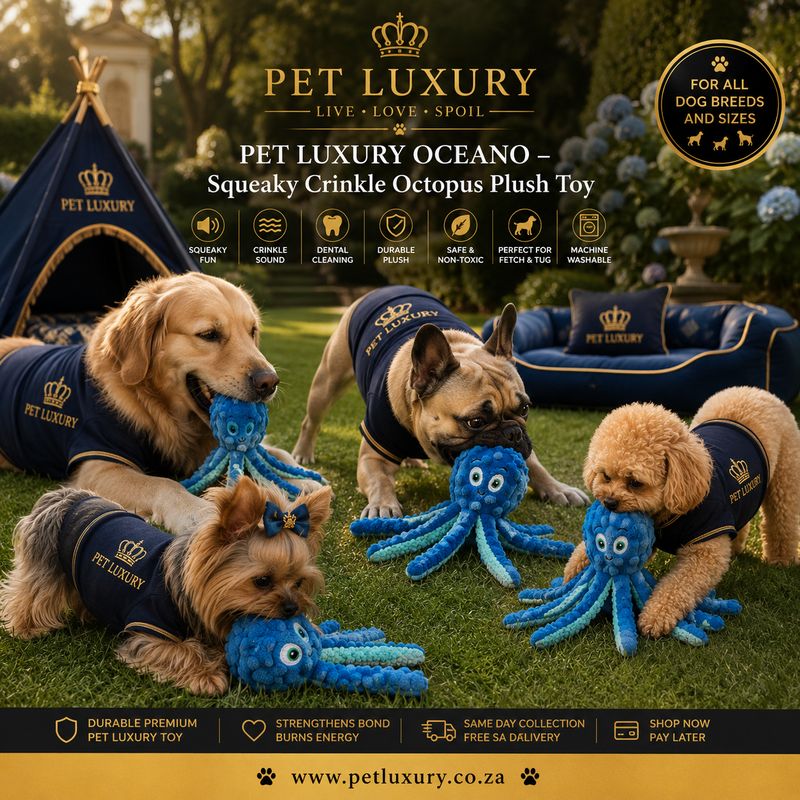 PET LUXURY OCEANO – Squeaky Crinkle Blue Octopus Plush Toy
