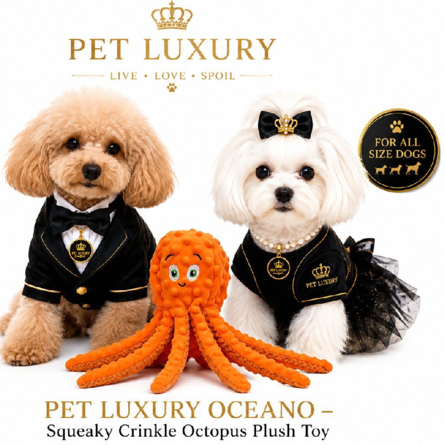 Pet Luxury Dog Plush Squeaky Toy Oceano - Orange