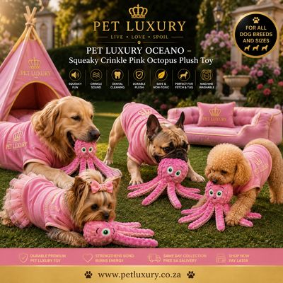 PET LUXURY OCEANO – Squeaky Crinkle Pink Octopus Plush Toy