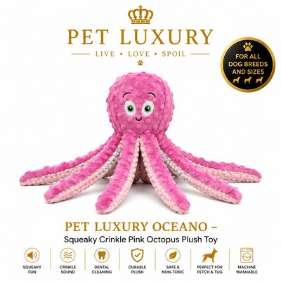 PET LUXURY OCEANO – Squeaky Crinkle Pink Octopus Plush Toy PET LUXURY OCEANO – Squeaky Crinkle Pink Octopus Plush Toy
