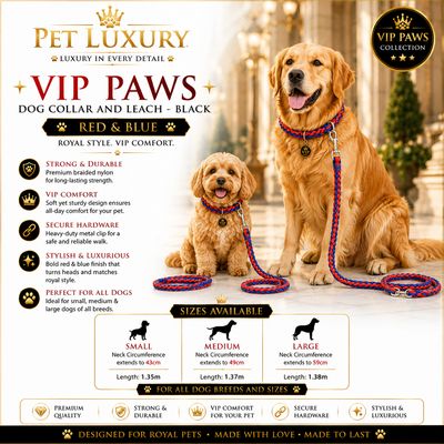 VIP PAWS Dog Collar and Leach - Red And Blue