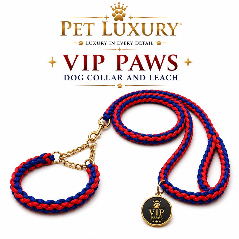 VIP PAWS Dog Collar and Leach - Red And Blue