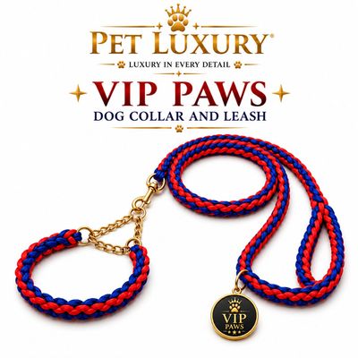 VIP PAWS Dog Collar and Leash Set – Red & Blue ❤️💙