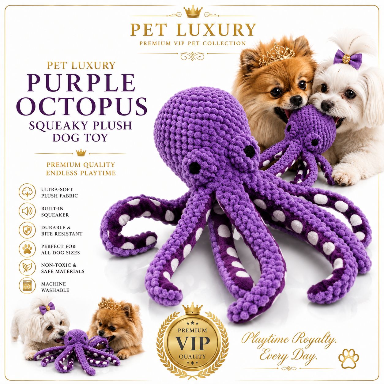 Pet Luxury Purple Octopus Squeaky Plush Dog Toy