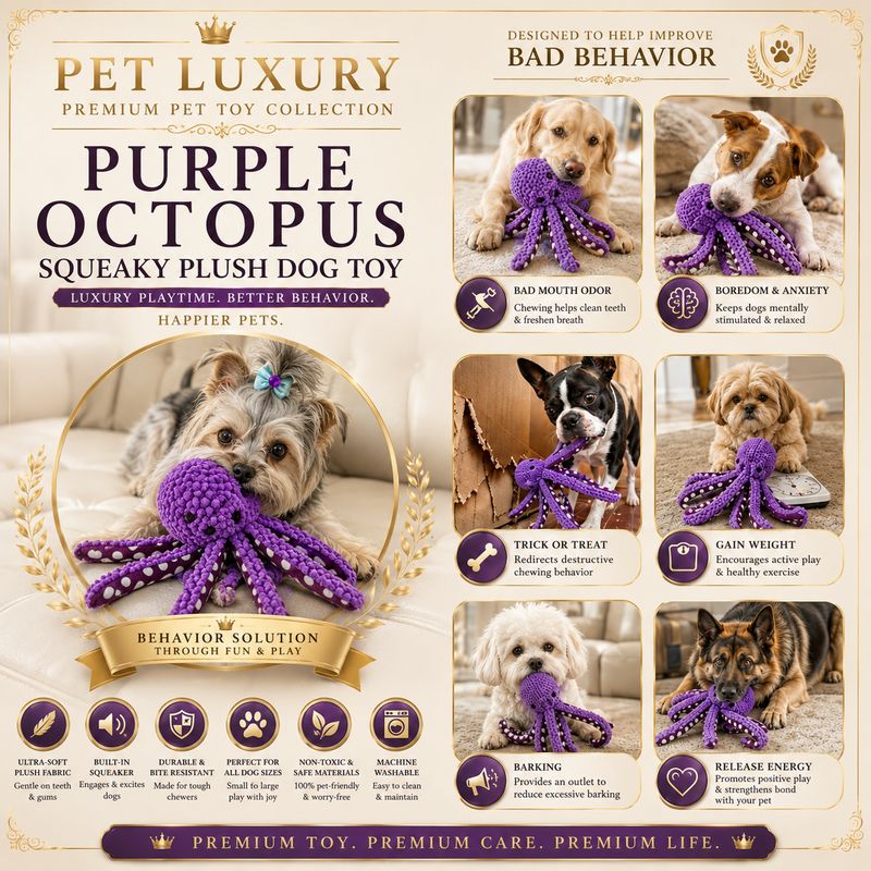 Pet Luxury Purple Octopus Squeaky Plush Dog Toy