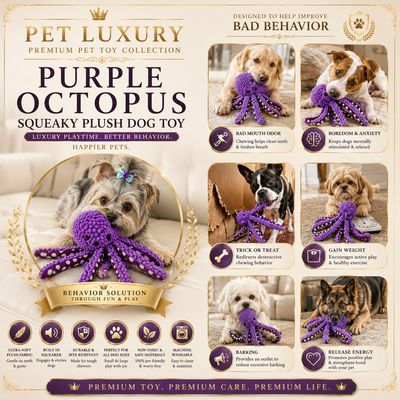 Pet Luxury Purple Octopus Squeaky Plush Dog Toy