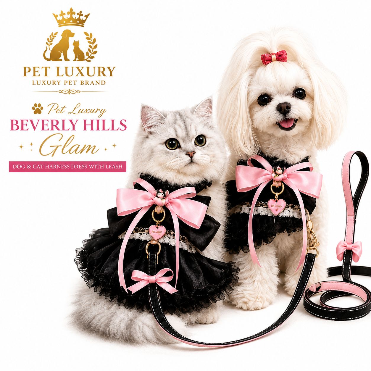 Pet Luxury Beverly Hills Glam Dog And Cat Harness And Leash Dress
