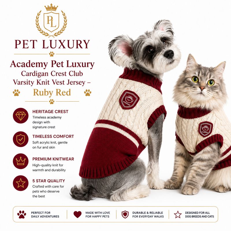 Academy Pet Luxury Cardigan Crest Club Varsity Knit Vest Jersey – Ruby Red
