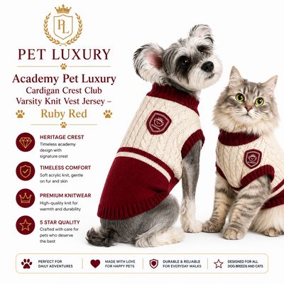Academy Pet Luxury Cardigan Crest Club Varsity Knit Vest Jersey – Ruby Red Academy Pet Luxury Cardigan Crest Club Varsity Knit Vest Jersey – Ruby Red