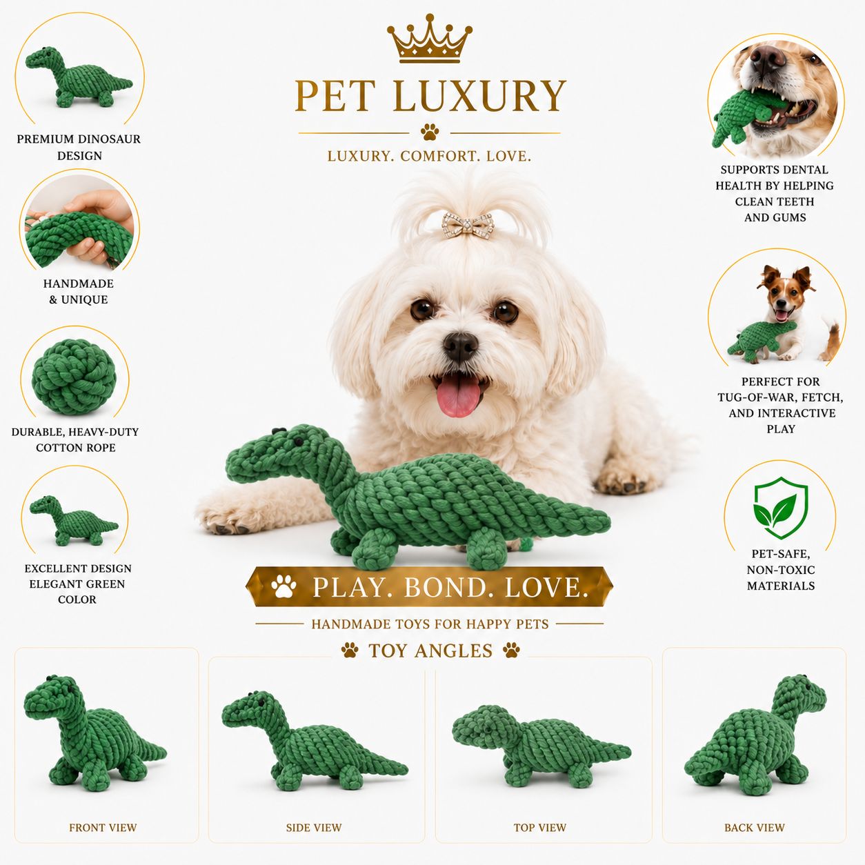 Pet Luxury Dino Rope Chew Toy