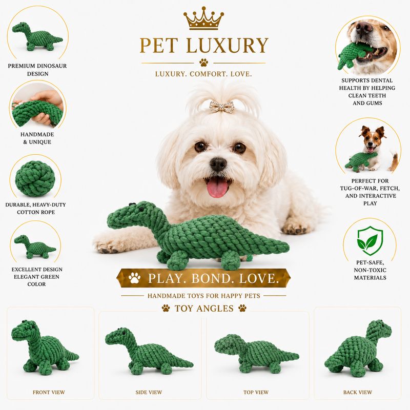 Pet Luxury Dino Rope Chew Toy