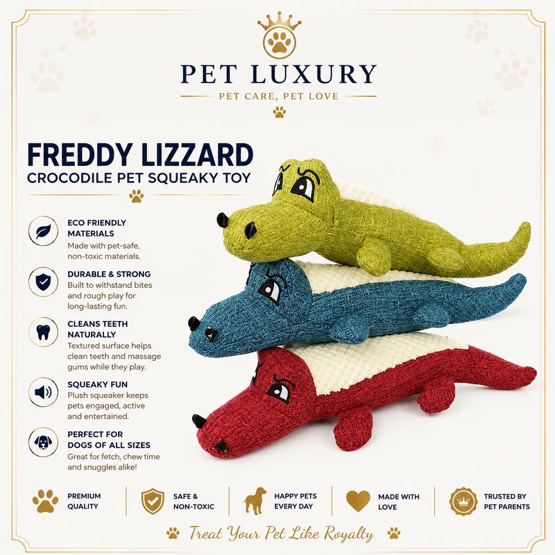 Freddy Lizzard Crocodile Pet Squeaky Toy - Green