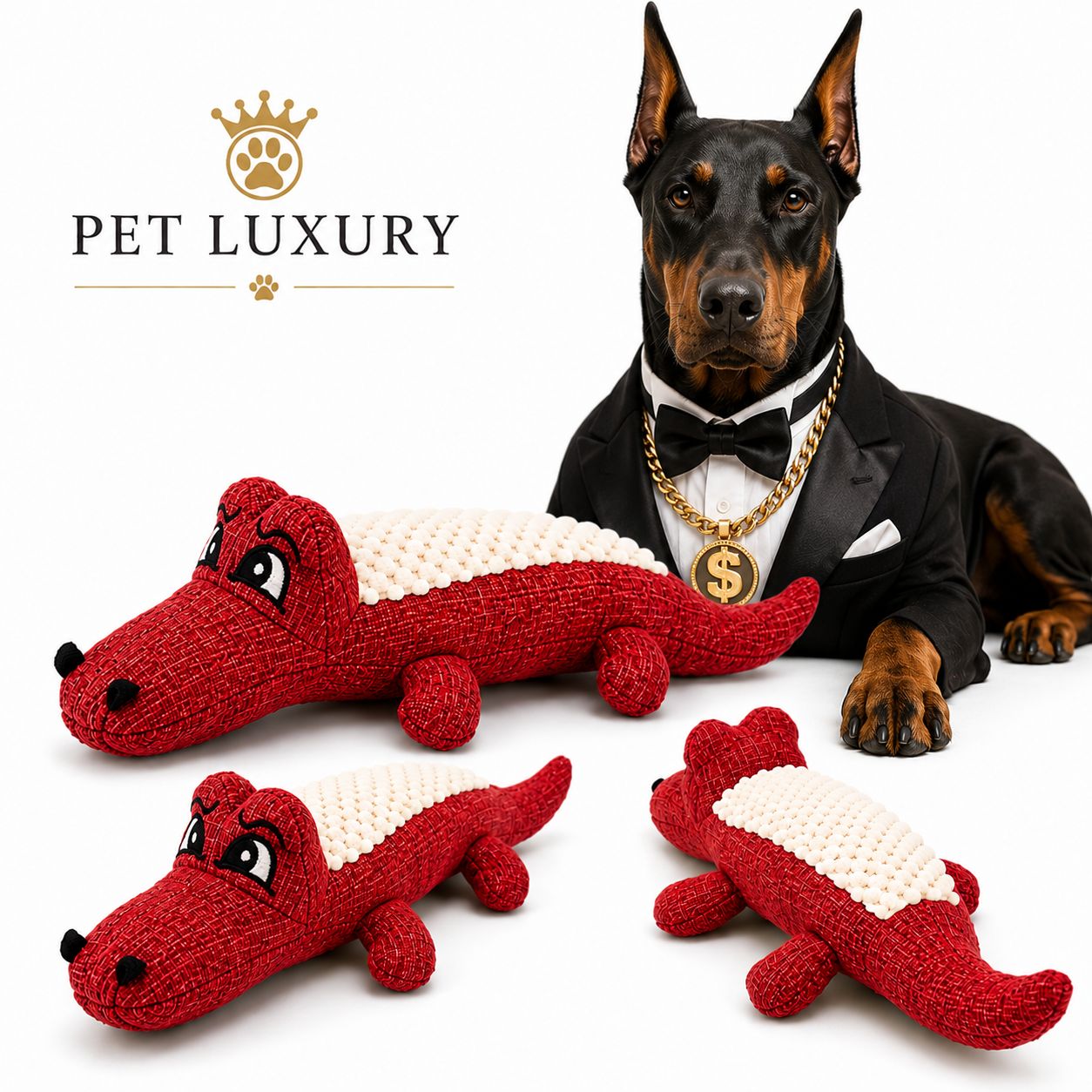 Freddy Lizzard Crocodile Pet Squeaky Toy - Royal Red