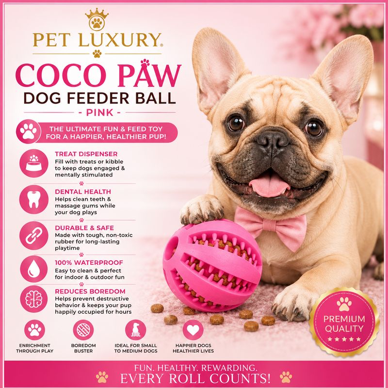 Pet Luxury Coco Paw Dog Feeder Ball - Pink