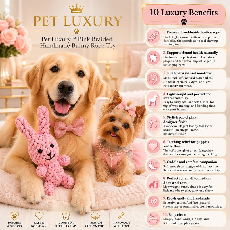 Pet Luxury™ Pink Braided Handmade Bunny Rope Toy