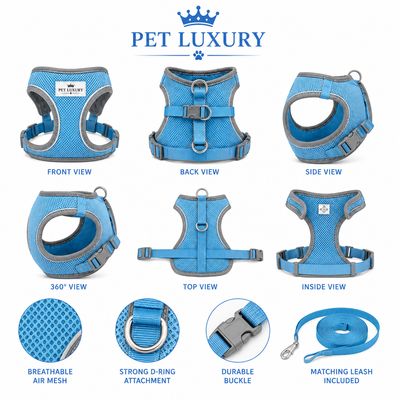 Pet Luxury PowerFit Dog Harness and Leash Set, No-Pull Breathable Mesh Vest for Small Medium Large Dogs & Cats
