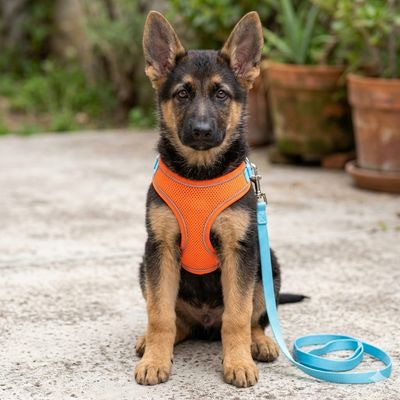 Pet Luxury PowerFit Harness and Leash - Blue and Orange