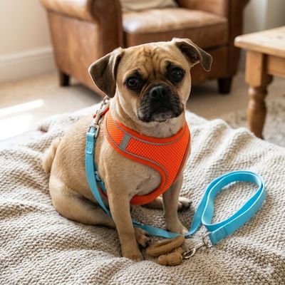 Pet Luxury PowerFit Harness and Leash - Blue and Orange