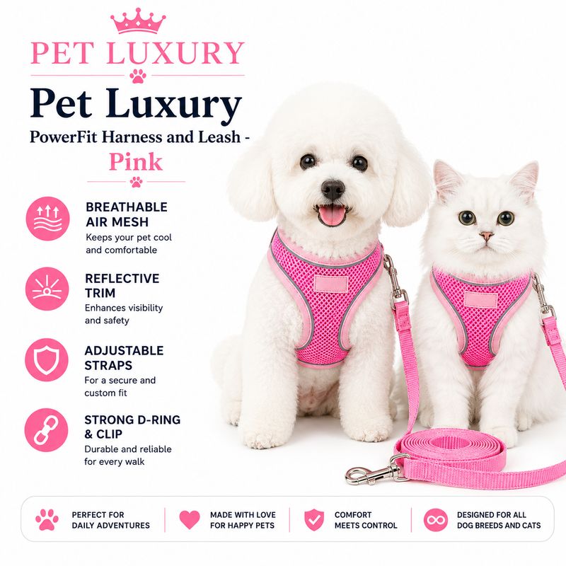 Pet Luxury PowerFit Harness and Leash - Pink Pet Luxury PowerFit Harness and Leash - Pink