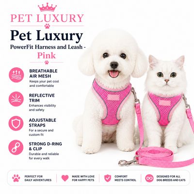 Pet Luxury PowerFit Harness and Leash - Pink
