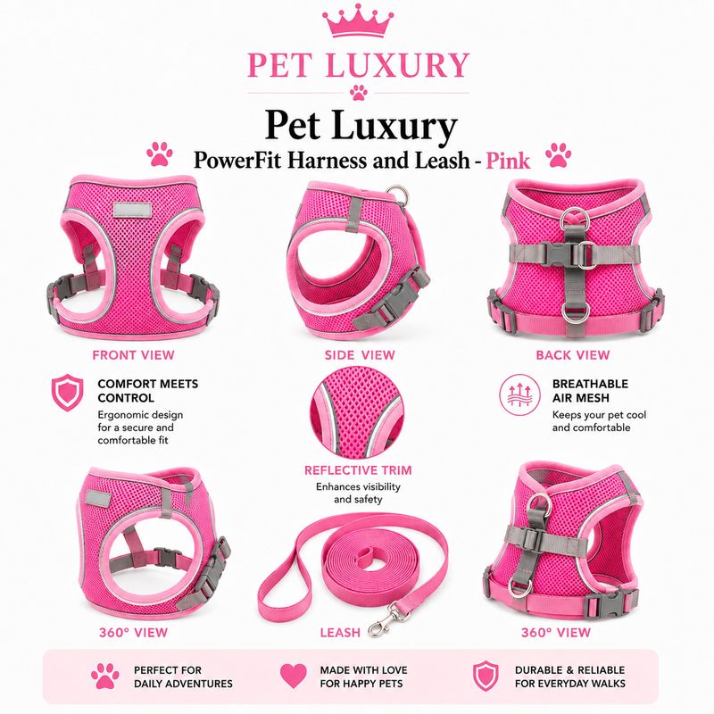 Pet Luxury PowerFit Harness and Leash - Pink