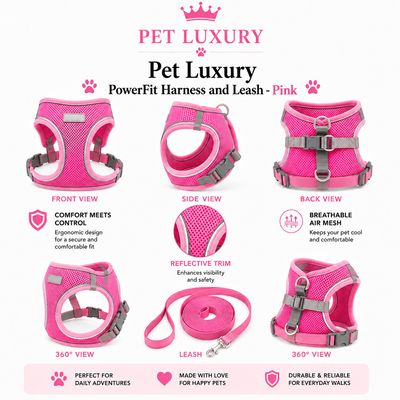 Pet Luxury PowerFit Harness and Leash - Pink