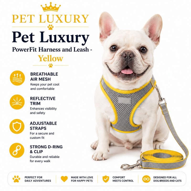 Pet Luxury PowerFit Harness and Leash - Yellow Pet Luxury PowerFit Harness and Leash - Yellow