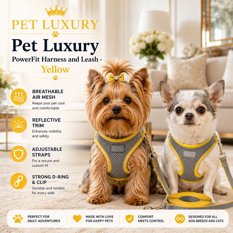 Pet Luxury PowerFit Harness and Leash - Yellow