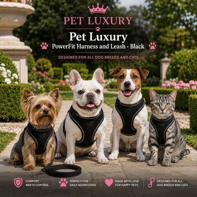 Pet Luxury PowerFit Harness and Leash - Black