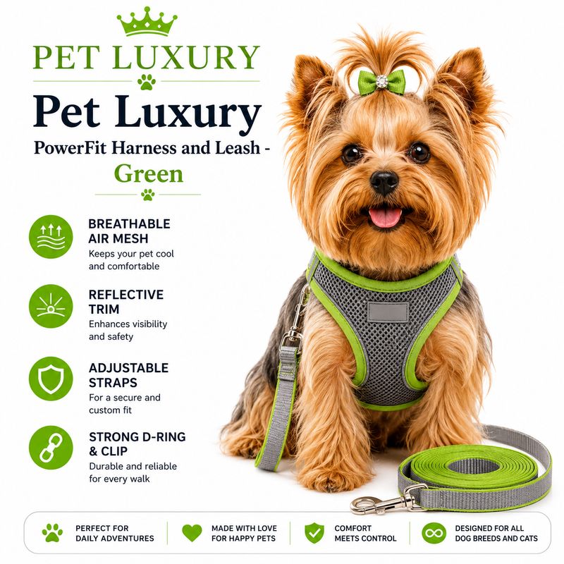 Pet Luxury PowerFit Harness and Leash - Green Pet Luxury PowerFit Harness and Leash - Green
