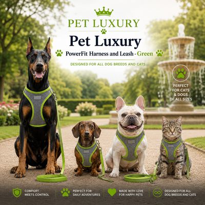 Pet Luxury PowerFit Harness and Leash - Green