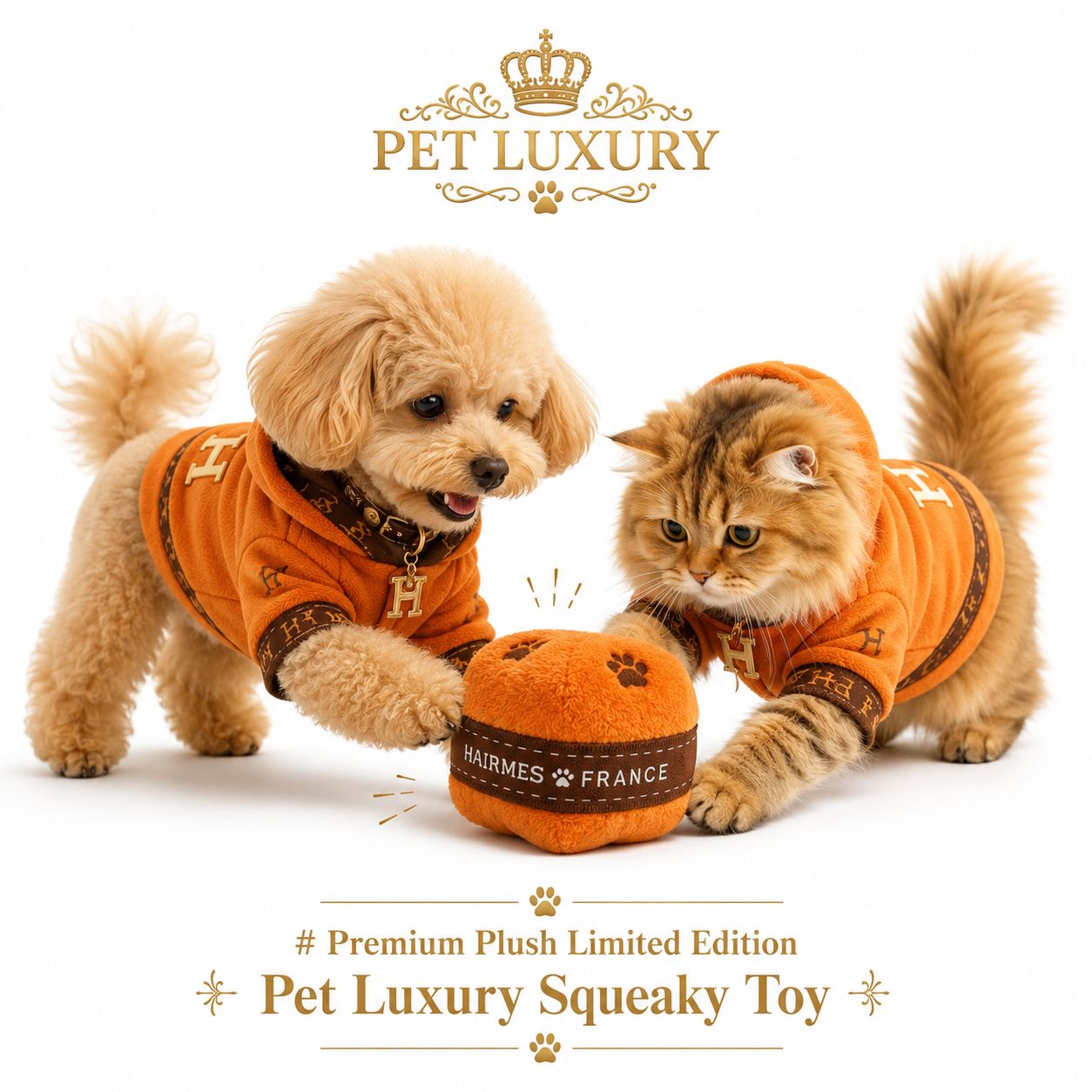 HAIRMES FRANCE Limited Edition Premium Plush Luxury Squeaky Pet Toy HAIRMES FRANCE Limited Edition Premium Plush Luxury Squeaky Pet Toy