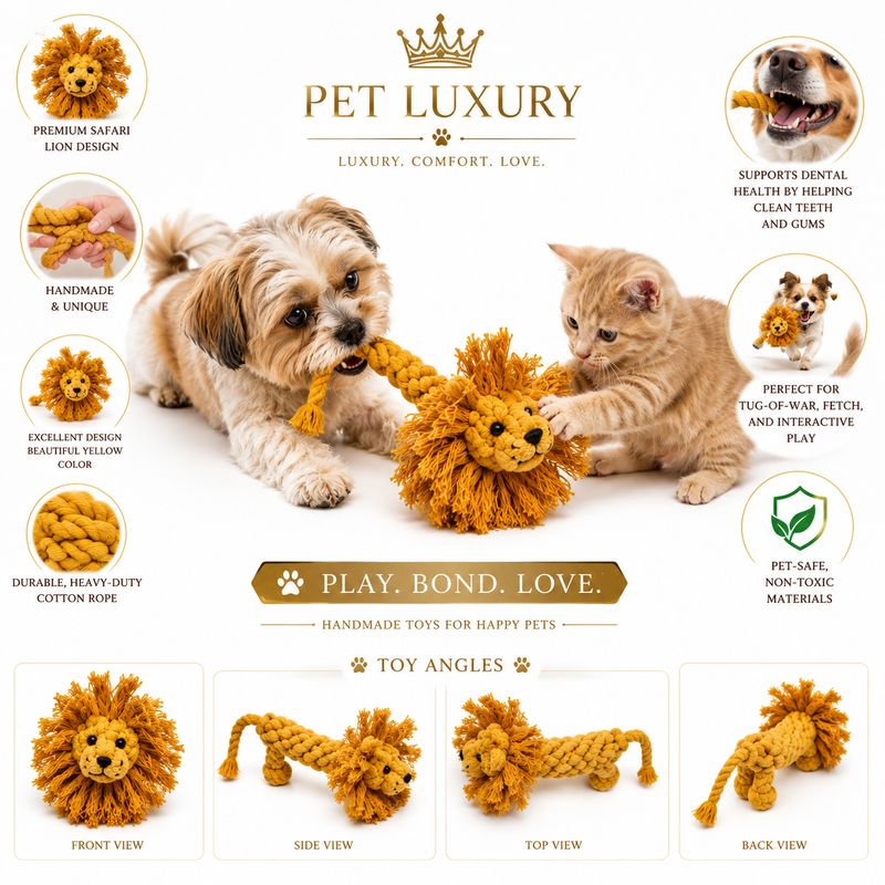 Pet Luxury Safari Lion Handmade Quality Rope Dog Toy