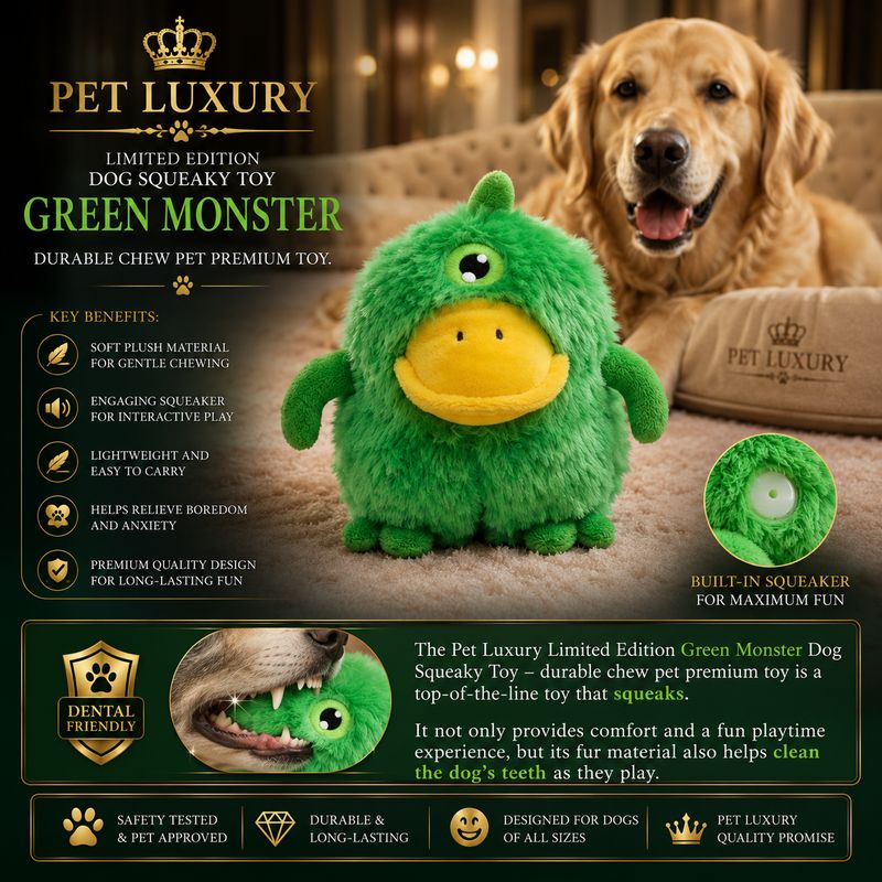 Pet Luxury Limited Edition Green Monster Dog Squeaky Toy