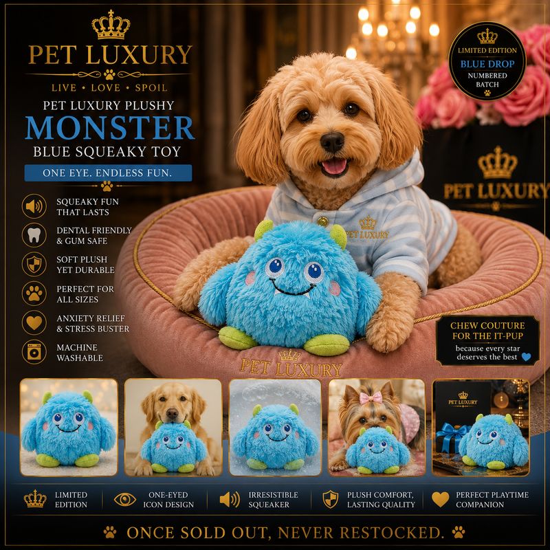 Pet Luxury Plushy Monster Blue Squeaky Toy