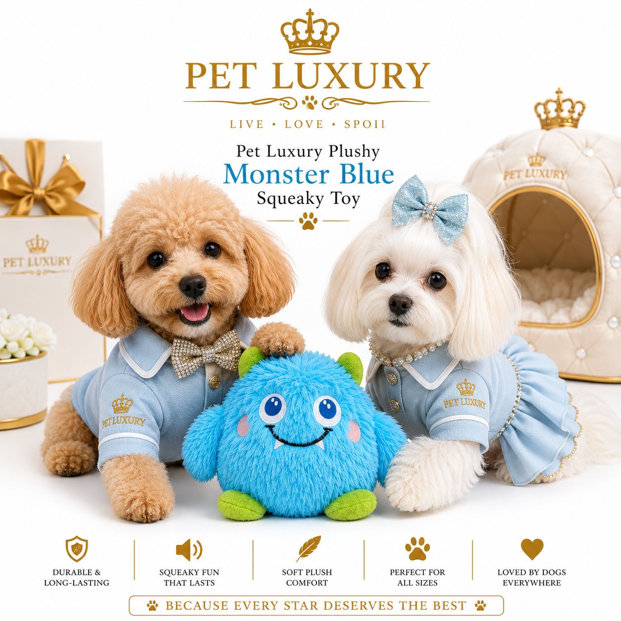 Pet Luxury Plushy Monster Blue Squeaky Toy Pet Luxury Plushy Monster Blue Squeaky Toy