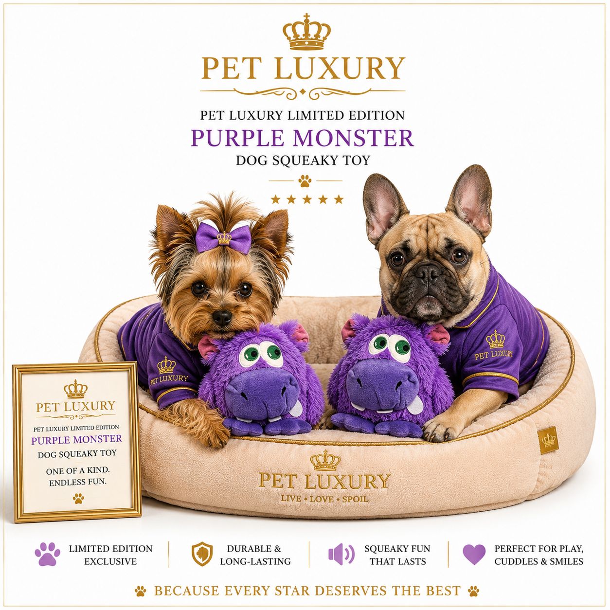 ​Pet Luxury Limited Edition Purple Monster Dog Squeaky Toy