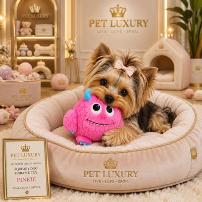 Pet Luxury Limited Edition Pink Fluffy Monster Dog Squeaky Toy