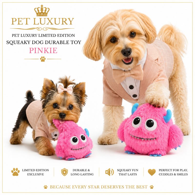 Pet Luxury Limited Edition Pink Fluffy Monster Dog Squeaky Toy